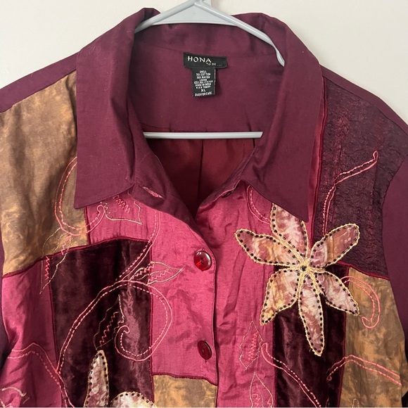 Vintage Patchwork Embroidered Velvet Lightweight Jacket Boho Festival XL Hippie - Picture 2 of 15